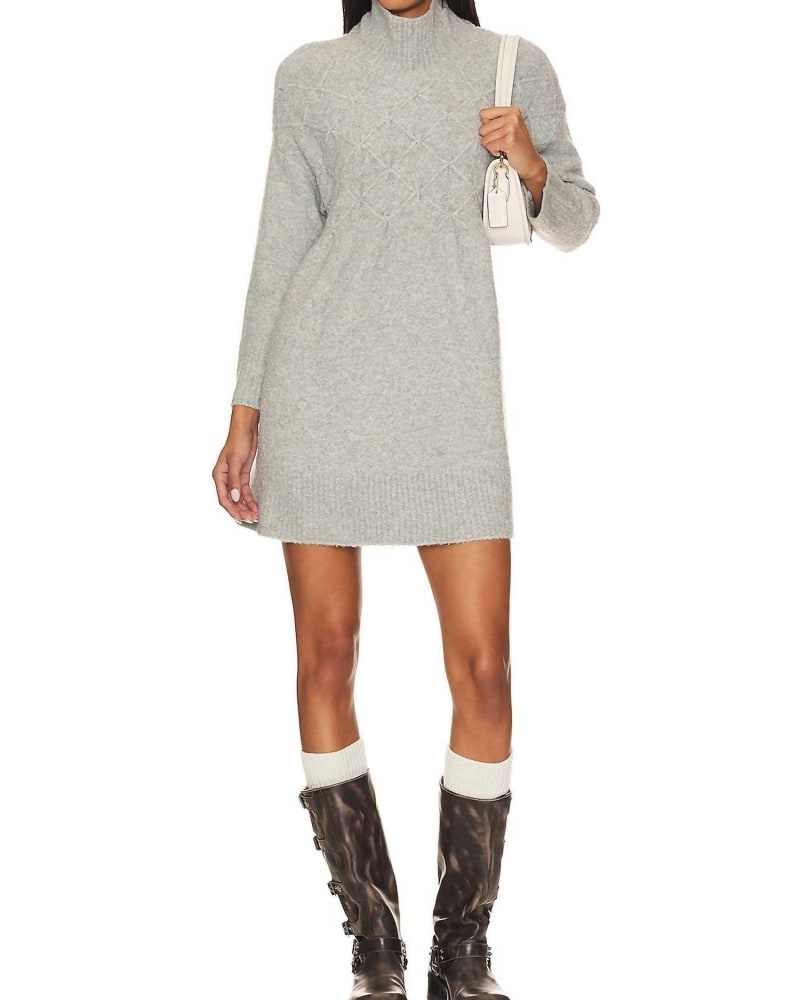 Front of a model wearing a size L Jaci Sweater Dress In Heather Grey in Heather Grey by Free People. | dia_product_style_image_id:347787